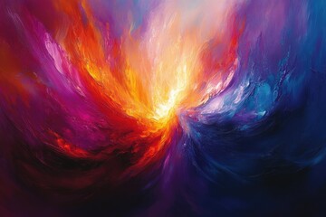 Aufkleber - Abstract swirling artwork featuring vibrant hues of red, orange, purple, and blue, creating a dynamic and energetic visual experience.