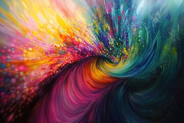 Aufkleber - Vibrant, swirling abstract painting with a burst of colors creating a mesmerizing vortex effect.