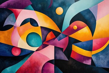 Aufkleber - Abstract artwork with vibrant colors and geometric shapes creating a dynamic and energetic composition.