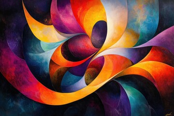 Aufkleber - Abstract artwork showcasing vibrant, swirling colors and curved shapes, creating a dynamic and energetic composition.