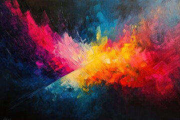 Aufkleber - Vibrant abstract painting with bold strokes of pink, red, orange, yellow, and blue, creating a dynamic and energetic composition.