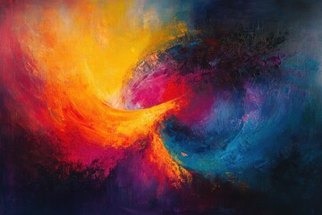 Aufkleber - Abstract swirling vibrant colors, fiery oranges and deep blues intermingling in a dynamic composition.
