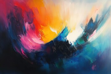 Aufkleber - Vibrant abstract painting with dynamic brushstrokes, showcasing a spectrum of colors in a swirling motion.