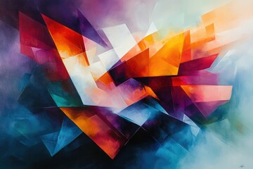 Poster - Abstract geometric painting with vibrant colors and sharp angles, creating a dynamic and energetic composition.