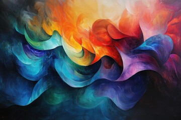 Aufkleber - Abstract painting with vibrant swirling colors of blue, purple, orange, and red, creating a dynamic and emotional visual experience.