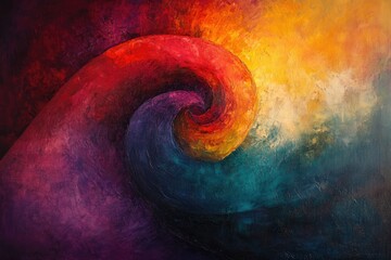 Aufkleber - Abstract swirling wave painting in vibrant red, orange, purple, and teal hues, expressing energy and emotion.