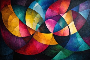 Aufkleber - Abstract artwork featuring vibrant, geometric shapes in a swirling composition, showcasing rich color blends and intricate details.
