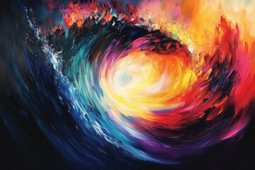 Aufkleber - Abstract impasto painting of a swirling wave, vibrant colors evoke energy and emotion.