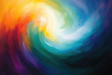 Aufkleber - Abstract swirling rainbow painting, vibrant colors blend in a vortex of energy and light.