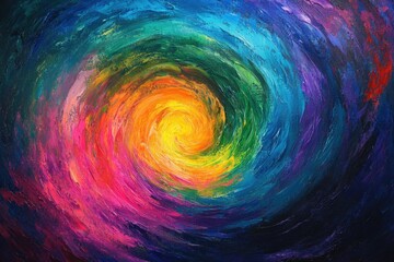 Poster - Vibrant, swirling rainbow colors create a mesmerizing, abstract vortex in this oil painting.