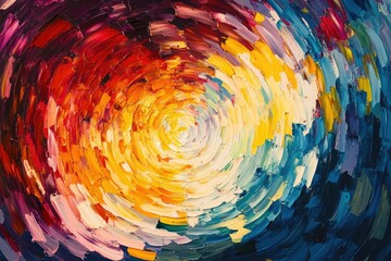 Poster - Abstract swirling oil painting, vibrant colors radiating from the center creating a mesmerizing effect.