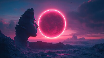 Poster - Surreal landscape with celestial phenomenon fantasy world digital art ethereal setting dreamlike vision