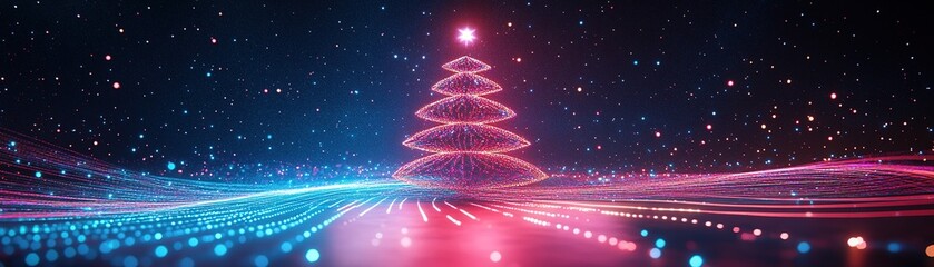Poster - Festive light show featuring a christmas tree digital environment vibrant colors stunning night view for holiday cheer