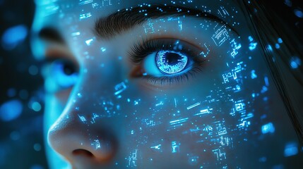 Poster - Exploring digital reality futuristic eye with data projections virtual space digital art close-up technology