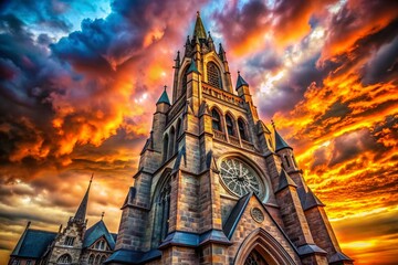 Wall Mural - Panoramic View of Majestic Gothic Revival Tower Soaring into Sky