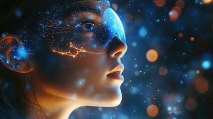 Poster - Exploring futuristic ideas through a cosmic female portrait digital art cosmic environment abstract viewpoint