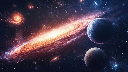 Wall Mural - Cosmic exploration of galaxies and planets outer space digital art stellar environment wide angle universe wonders