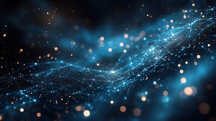 Poster - Cosmic light show abstract blue particles with bokeh effects digital art night scene futuristic concept