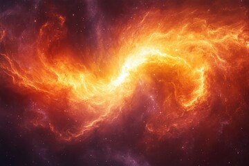 Poster - Fiery cosmic nebula swirls in a vibrant display of energy and color across the dark space.