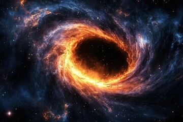 Poster - A fiery cosmic swirl, possibly a black hole or nebula, dominates a star-filled expanse.