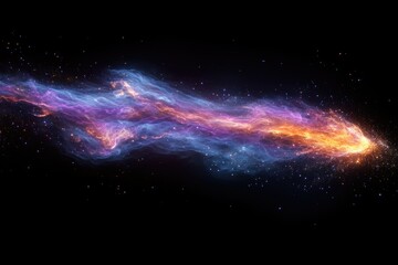 Poster - A cosmic stream of vibrant purple and orange energy streaks across the dark expanse of space, leaving a trail of shimmering particles.