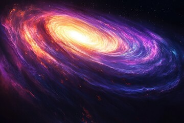 Poster - A vibrant spiral galaxy with a bright core, showcasing cosmic colors and swirling gas clouds.