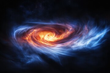 Poster - A swirling cosmic vortex of fiery orange and cool blue energy, set against a dark, starry backdrop.