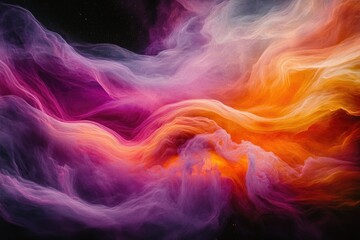 Poster - Abstract artwork depicting swirling, vibrant hues of purple, pink, and orange, resembling cosmic clouds or nebulae.