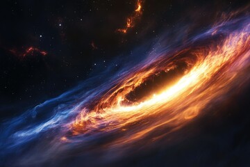 Poster - Fiery cosmic swirl, nebulae and stars ablaze in a vibrant, celestial dance.