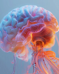 Poster - Floating numbers create a vibrant brain structure in abstract representation