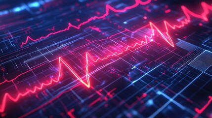Poster - A high-resolution close-up of an ECG machine's screen displaying real-time cardiac signals.
