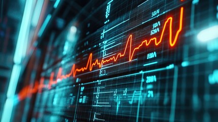 Poster - A high-resolution close-up of an ECG machine's screen displaying real-time cardiac signals.