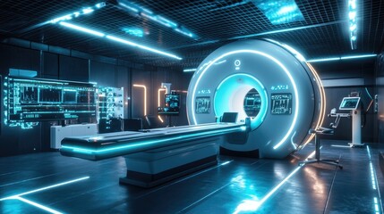 Poster - A high-tech X-ray machine with an integrated computer system for rapid diagnostics.