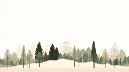 Serene winter forest landscape, snowy field, minimalist design, ideal for website backgrounds