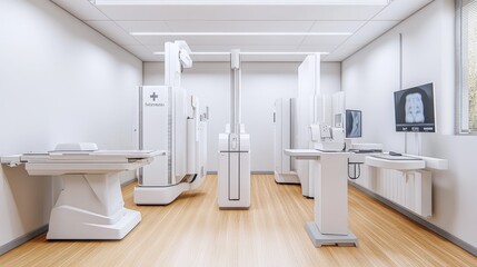 Poster - A modern X-ray screening facility with multiple stations for simultaneous patient processing.
