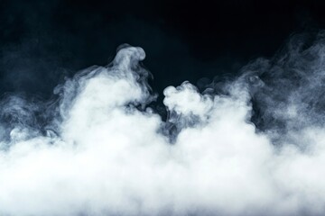 Wall Mural - White smoke on a black background, creating a smoky atmosphere and a smog-like effect with a blurred appearance.