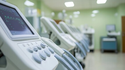 Poster - A row of high-end ultrasound machines aligned in a modern medical facility.