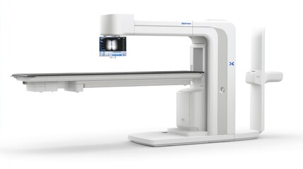 Poster - A side view of an X-ray scanner with an adjustable arm, designed for orthopedic imaging.