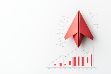 Aufkleber - Business strategy and innovation symbolized by red paper plane flying over growth chart on white background. Generative AI