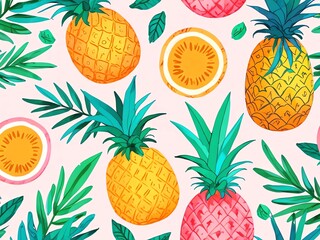 Wall Mural - Tropical Pineapple Paradise: A Vibrant Summer Fruit Pattern