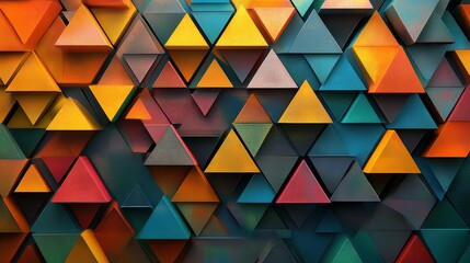 Three dimensional triangle layout concept with vibrant color fold design for contemporary art marketing usage featuring sculptural shape detail and surface element for interior decor