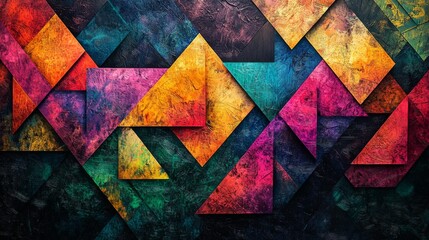 Three dimensional triangle layout concept with vibrant color fold design for contemporary art marketing usage featuring sculptural shape detail and surface element for interior decor