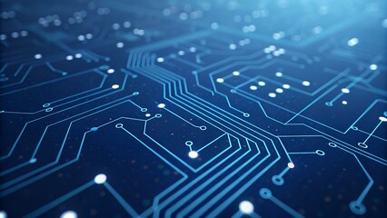 Poster - Abstract Deep Blue Circuit Board: Stylized Network Design. Complex lines and nodes create a mesmerizing impressionistic tech art piece. Ideal for     