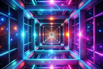 Aufkleber - Retro Neon Space Tunnel: Looping Flight Through Cubic Light Gradient