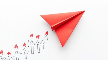 Leinwandbilder - Red paper plane symbolizes business strategy emphasizing innovation and solutions for success on clean, white background. Generative AI