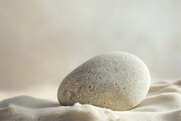 Wall Mural - A single gray stone rests on white sand, evoking a sense of peace and tranquility.