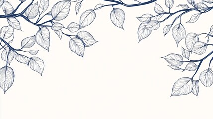 Line Drawing of Graceful Branches with Leaves