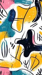 Poster - Colorful brushstrokes intertwining with organic shapes and playful doodles forming contemporary abstract composition, conveying artistic energy and creative visual design