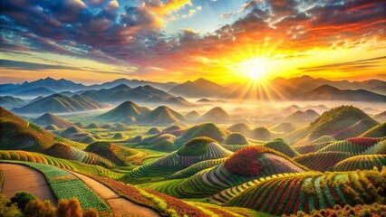 Aufkleber - Serene Landscape Reflecting Microscopic DNA Structure: Abstract Nature Photography
