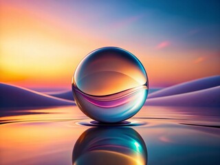 Wall Mural - Serene Minimalist Glass Sphere on Pastel Wave Background - Stock Photo